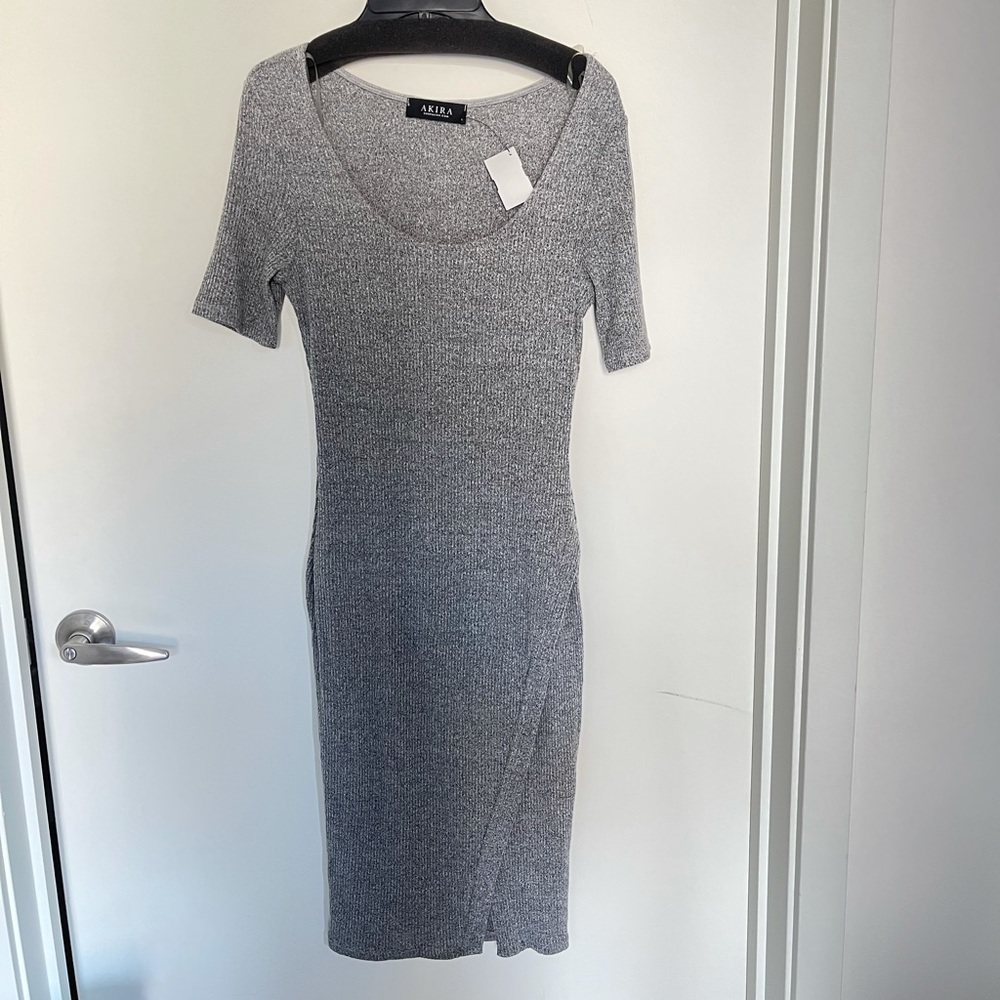 🆕 Gray Ribbed Midi Bodycon Dress